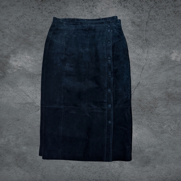 Vintage 80's Leather by Wilsons Snap Front Wiggle Skirt - Picture 1 of 5